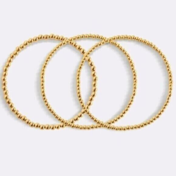 You Pick Size Waterproof Gold Bead Stretch Bracelets Set of 2 Stackable Bracelet - Picture 12 of 16